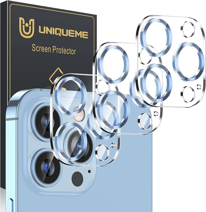 UniqueMe 3 Pack Lens Protector for iPhone 13 Pro/Pro Max-Sierra Blue | Tempered Glass, Case Friendly, New version, Scratch-Resistant, Easy Installation, with iPhone 13 Pro 6.1", 13 Pro Max 6.7" by UniqueMe