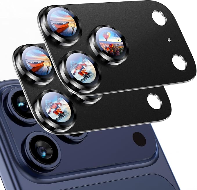 Uyiton for iPhone 17 Pro Max Camera Lens Protector, Metal Frame Glass Cover | Not Easy to Break, Strong Adsorption, Case-Friendly, Metal 9H Sapphire Glass Rear Camera Screen Cover, Black Titanium, 2 Pack by Uyiton