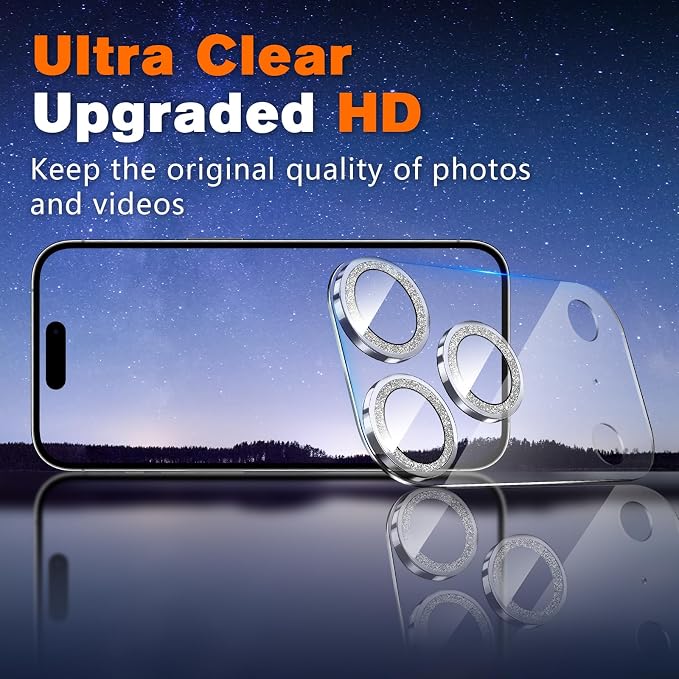 2 Pack for iPhone 17 Pro Max Camera Lens Protector | Bling Tempered Glass 9 Hardness,Anti-Scratch High Definition Camera Screen Protector (Silver) - Image 7