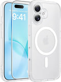 FNTCASE for iPhone 16 Case, Fit for Magsafe, Screen Protector, White | Full Camera Protection, Translucent Matte, 14FT Military Grade Drop Proof, Shockproof Protective Phone Cover by FNTCASE
