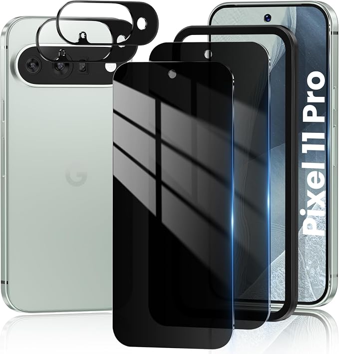 for Google Pixel 11 Pro Privacy Screen Protector Tempered Glass | Camera Lens Protector, Support Fingerprint Unlock, Anti Spy Film, Fit Lens Cutouts, Case Friendly, Easy Install, 2+2 Pack by RXNMH