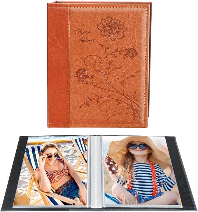 Artmag Photo Album 5x7 Clear Pages Pockets Leather Cover Slip Slide in Photo Album Book Holds 100 Vertical 5x7 Photos Picture Book for Wedding Family (Brown) by Artmag