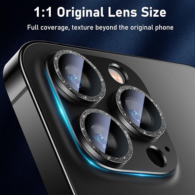 UniqueMe for iPhone 13 Pro/iPhone 13 Pro Max Camera Lens Protector-Black | Strong Drop Protection, Metal Ring, Tempered Glass, Rear Camera Screen Cover, Bling Cicrle - Image 6