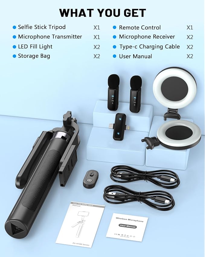 Vlogging Kit for iPhone/Android, 71" Selfie Stick Tripod for iPhone with Fill Light, Wireless Mic & Remote, Adjustable Aluminum Phone Tripod for TikTok/YouTube Content Creator Essentials Starter Kit‌ - Image 9