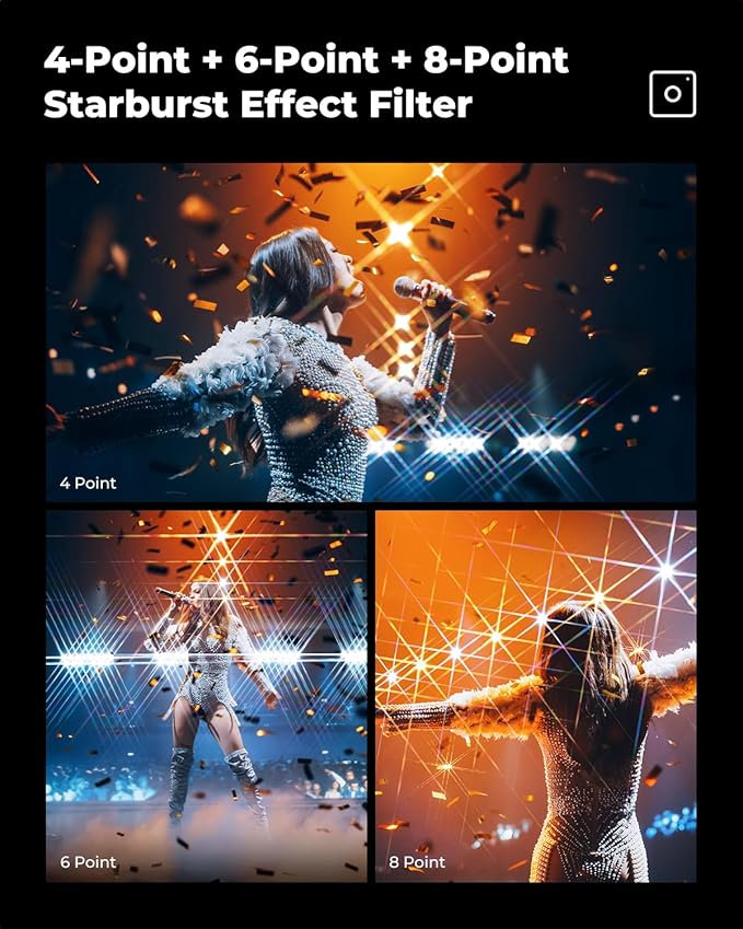 K&F CONCEPT 82mm Star Filters Kit 3pcs 4+6+8 Points Starburst Filters Set | 18 Layer Coating Ultra Slim Optical Glass Camera Lens Filter with 3 Cleaning Cloth Nano-K Series FS306 - Image 5
