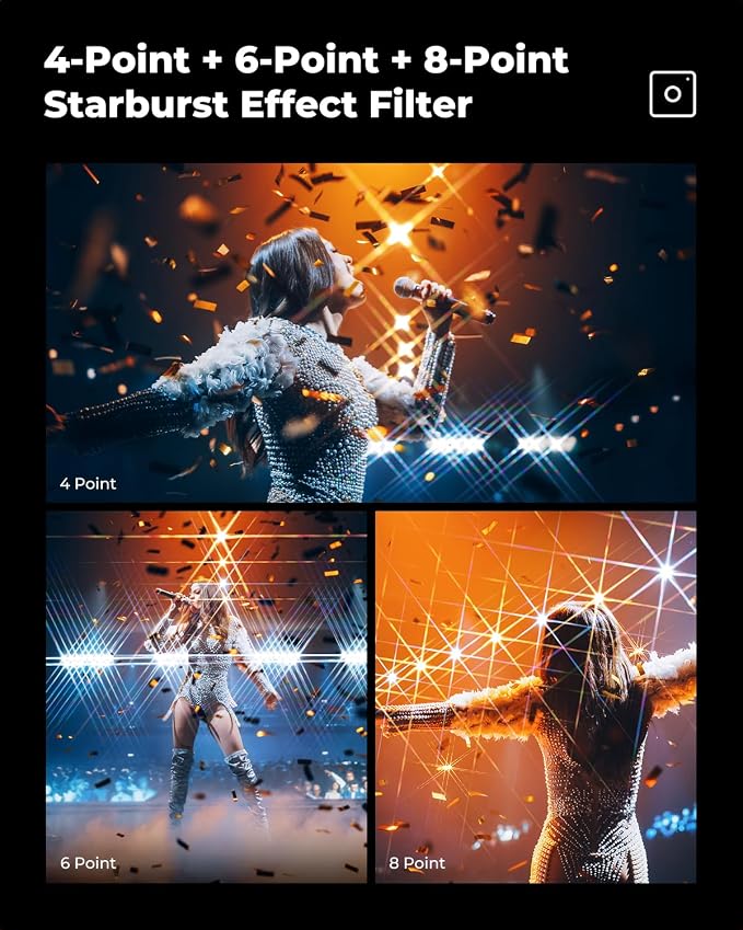 K&F CONCEPT 58mm Star Filters Kit 3pcs 4+6+8 Points Starburst Filters Set | 18 Layer Coating Ultra Slim Optical Glass Camera Lens Filter with 3 Cleaning Cloth Nano-K Series FS306 - Image 5