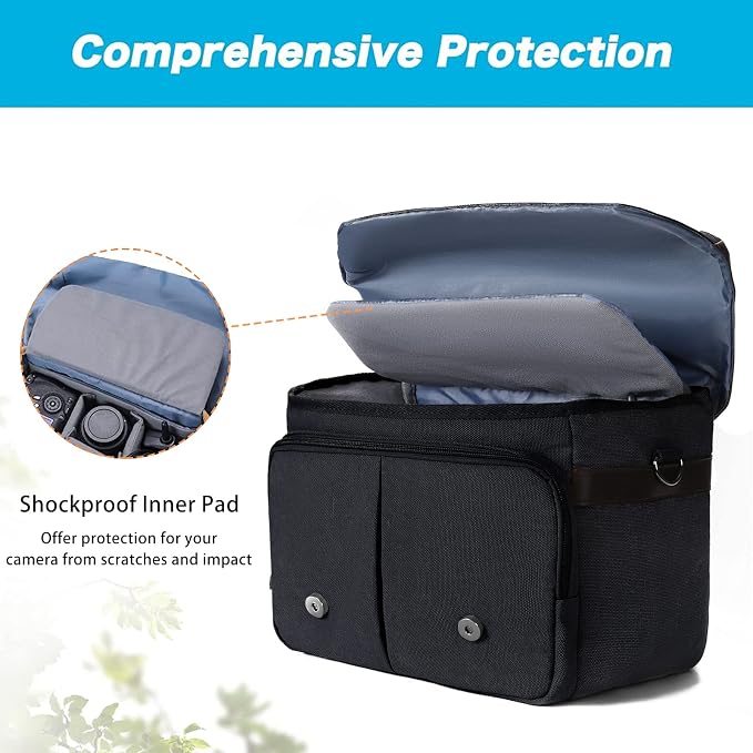 MOSISO Camera Case Crossbody Shoulder Messenger Photography Bag, Black | DSLR/SLR/Mirrorless Vintage PU Leather Flap Gadget Bag with Rain Cover Compatible with Canon/Nikon/Sony Camera and Lens - Image 7
