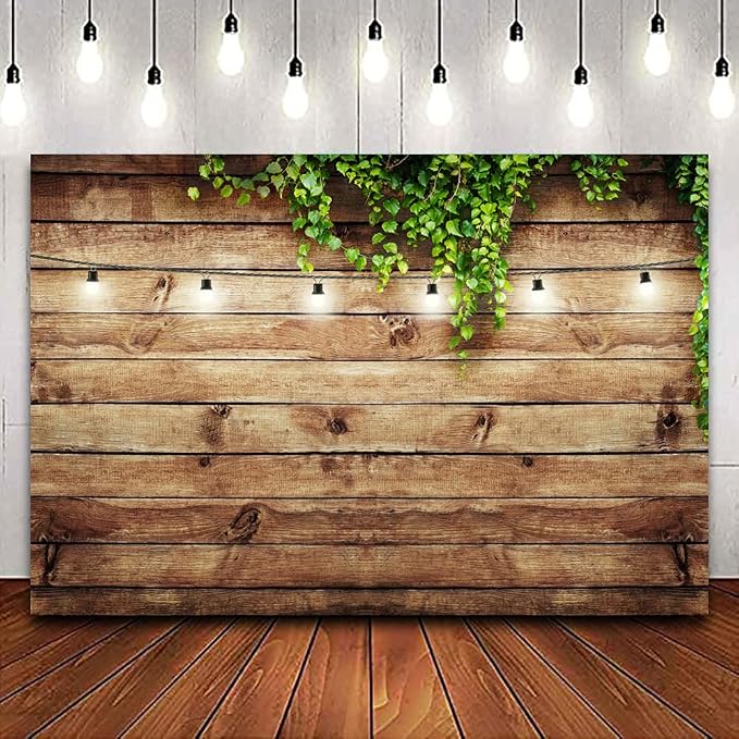 10x7ft Rustic Background for Photography Green Leaves Woodlands Photos Backdrops Wood Plank Backdrops for Weddings Birthday Baby Shower Party Barn Farmhouse Decorative Banner by CSFOTO