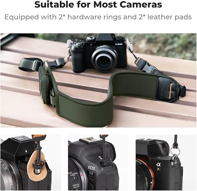 K&F CONCEPT Camera Neck Strap | Soft Neoprene, Adjustable Shoulder Belt, Zipped Pocket, Compatible with Sony/Canon/Nikon/Fuji DSLR SLR Mirrorless - Image 3