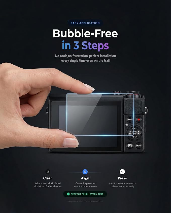 Screen Protector for Canon PowerShot SX740 HS/SX730 HS, 9H Glass | 3-Pack + ABS Box. 9H Hardness, Anti-Scratch, Anti-Bubble, HD Clarity, Anti-Fingerprint, Anti-Glare, Easy Install - Image 6