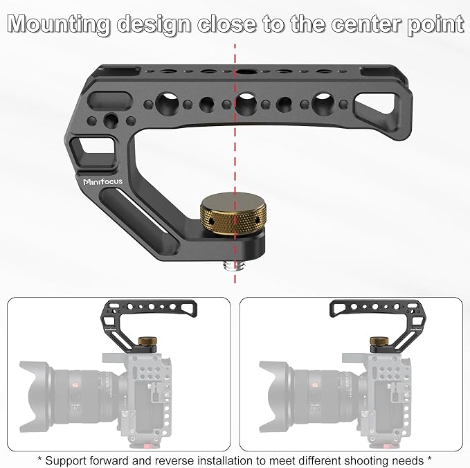 Top Handle with 3/8"-16 Locating Pins, Universal Camera Handgrip with 5 Cold Shoe Mount for Microphone, LED Light, Monitor, 1/4", 3/8" Threaded Holes with Locating Pins for ARRI Grip - Image 2