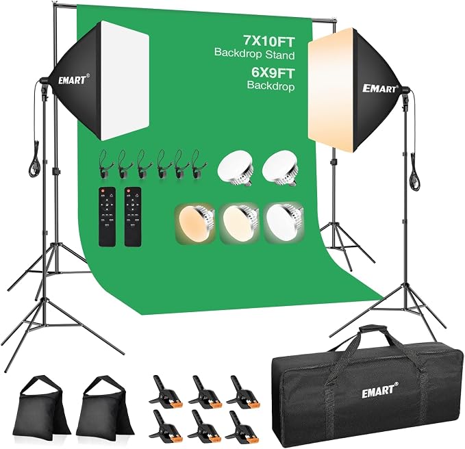 EMART 7 x 10 FT Photography Lighting Kit with 85W LED Bulbs for Portrait | 7x10FT Backdrop Stand & 6x9FT Backdrop, Softbox Lighting Kit & 3000-6000K Bulb Professional Studio Lights for Video Recording by EMART