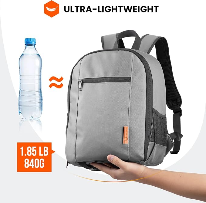 TARION Small Camera Backpack for Photographers Compact 12L Grey TB-S | 13 Inch Laptop Compartment, Rain Cover, Bottom Tripod Holder, for DSLR Mirrorless Cameras, Everyday Shooting - Image 6