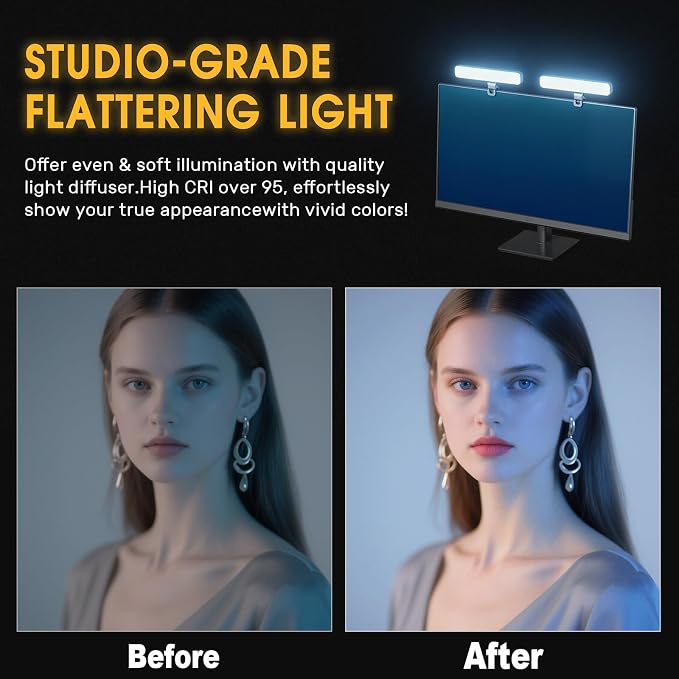 16W 2PCs Video Conference Lighting, LED Streaming Light Clip-On, Zoom Lighting for Computer Monitor Webcam Laptop, Desk Ring Light for Video Recording Podcast, Eye-Caring&360° Rotary Backlight - Image 2