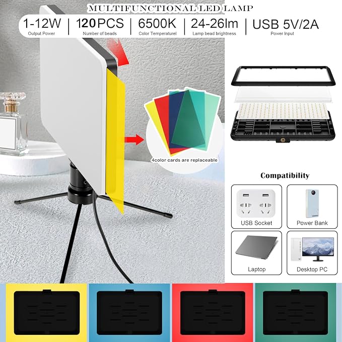 Photo Backdrop Board with 2 LED Lighting Shooting Kit, 14Pcs 28Patterns | 16x16 inch Product Photography Backdrops for Food Jelwery Cosmetics, Anti-Glare Black Flocked Photo Studio Background - Image 5