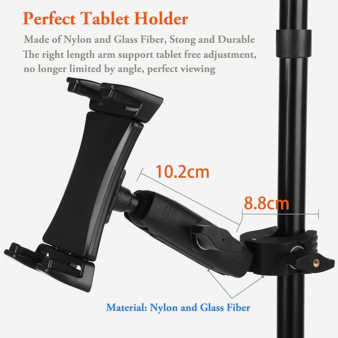 Ipad Holder for Mic Stand, Tablet Phone Holder Micophone Music Stand Mount Adjustable Rotatabe with Super Handle Clamp for iPad Pro 12.9 Air Mini, Android, 4 to 13.5inch iPhones and Tablets - Image 4