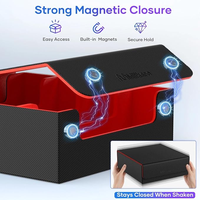 Mlikero Trading Card Storage Box, Bulk Card Storage for 2400+ Sleeved Cards, PU Leather Magnetic Closure Card Organizer with 10 Dividers & 4 Foam Stoppers, Fit for MTG, TCG and Sports Cards (Red) - Image 5