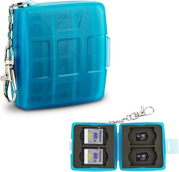 8 Slots Memory Card Case for 4 SD/SDHC/SDXC Cards and 4 Micro SD/TF Cards,Anti-Dust Crush Resistance,SD Card Case Small Micro SD Holder with Chain (Blue) by JJC