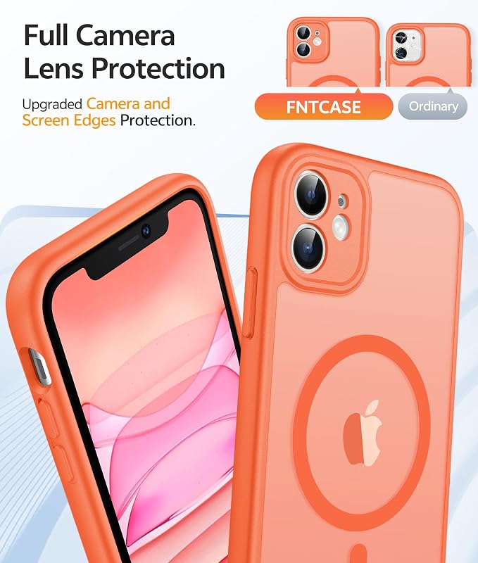 FNTCASE for iPhone 11 Phone Case, Fit for Magsafe, Full Camera Protection | Translucent Matte Back, Strong Magnetic Charging,14FT Military Grade Drop-proof, Anti Slip, Orange - Image 4