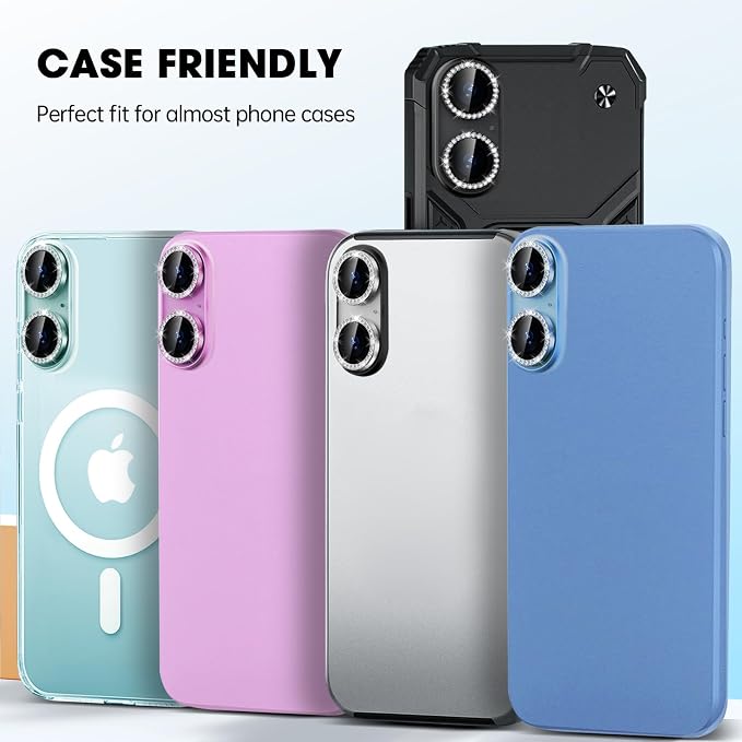 for iPhone 16/16 Plus Camera Lens Protector Bling Diamond, Black | Individual Metal, 9H Hardness, Scratch Resistant, Shockproof, Drop Protection, Case Friendly, Stylish Accessories - Image 6