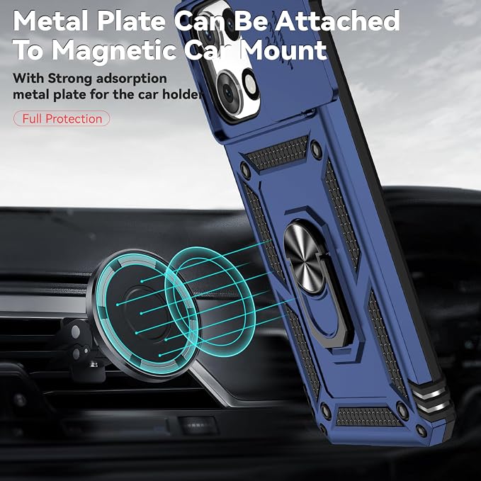 for Motorola Moto G 2025 / Moto G 2026 / Moto G Play 2026 Case, with Slide Camera Cover HD Screen Protector [Military Grade 16ft. Drop Tested] Ring Holder Kickstand Protective Phone Case, Navy Blue - Image 3