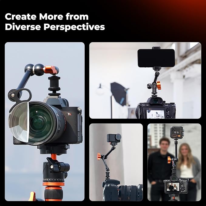 K&F CONCEPT 9.8" Magic Arm Clamp with Cold Shoes | 360° Ball Heads Camera Arm Mount for Monitor/Flash/Microphone/DSLR Camera, MS32 - Image 6