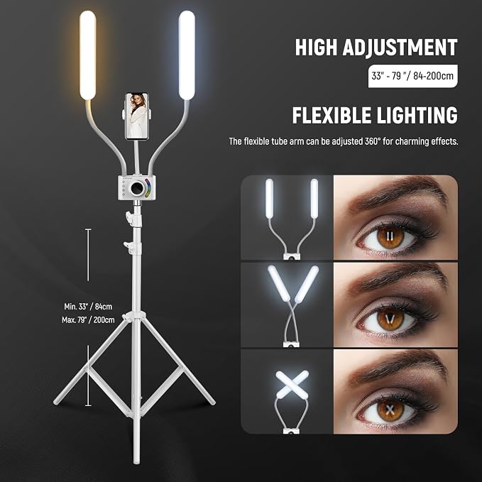 NEEWER RGB Esthetician Light Kit Upgraded with Phone APP Control/Touch Bar, Separate Control Dual Arm LED Video Light w Phone Holder/Stand/Travel Bag, 2500K-10000K 18 Scenes for Tattoo Lash, BH40C - Image 8