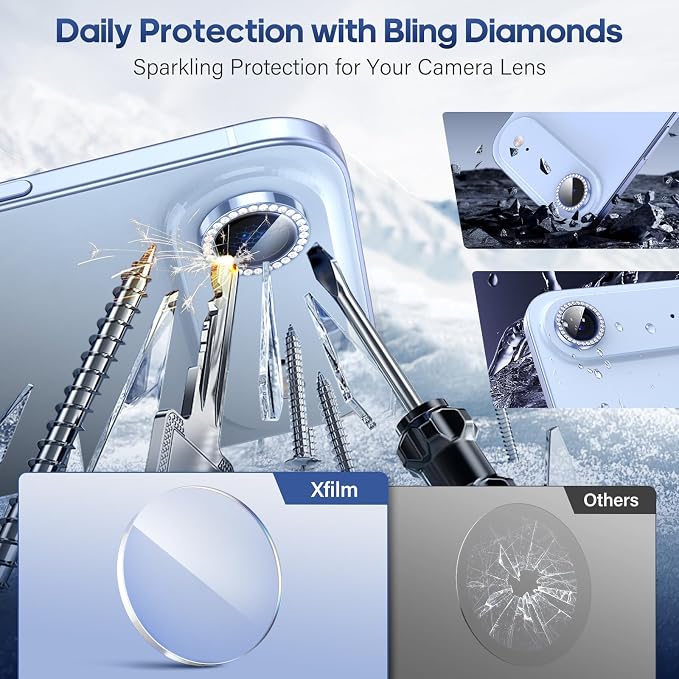 for iPhone 17 Air Camera Lens Protector Cover Bling Diamond, Blue | Individual Metal, 9H Hardness, Scratch Resistant, Shockproof, Drop Protection, Case Friendly, Stylish Accessories - Image 3
