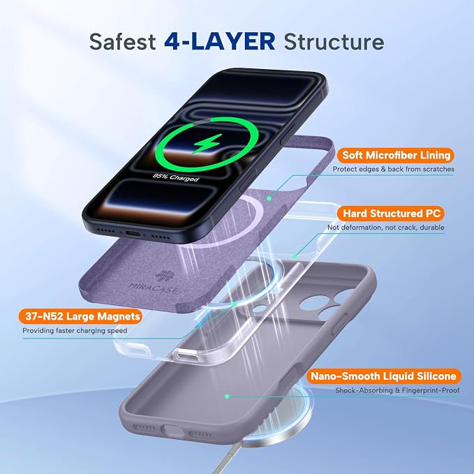 Miracase Silicone & Magnetic for iPhone 17 Pro Max Case, Lavender Gray | Compatible with MagSafe, Camera Control Cover, Premium Silicone Cover Shockproof Drop Protection Phone Case for 17 Pro Max - Image 5