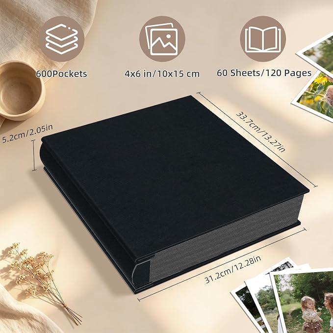 Popotop Photo Album 4x6 600 Pockets for Wedding Gifts,Linen Hardcover Picture Albums for Family Anniversary Baby Vacation Pictures - Image 3