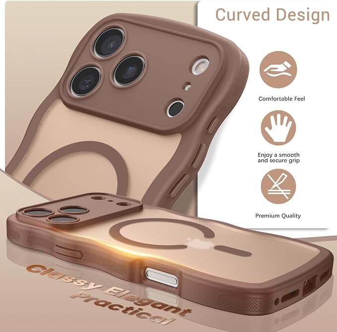 BENTOBEN Magnetic for iPhone 17 Pro Max Case, Cute Wavy [Full Camera Protection][Compatible with MagSafe] Matte Anti-Slip Bumper Women Girls Boys Protective Cover for 17 ProMax 6.9", Desert Titanium - Image 2