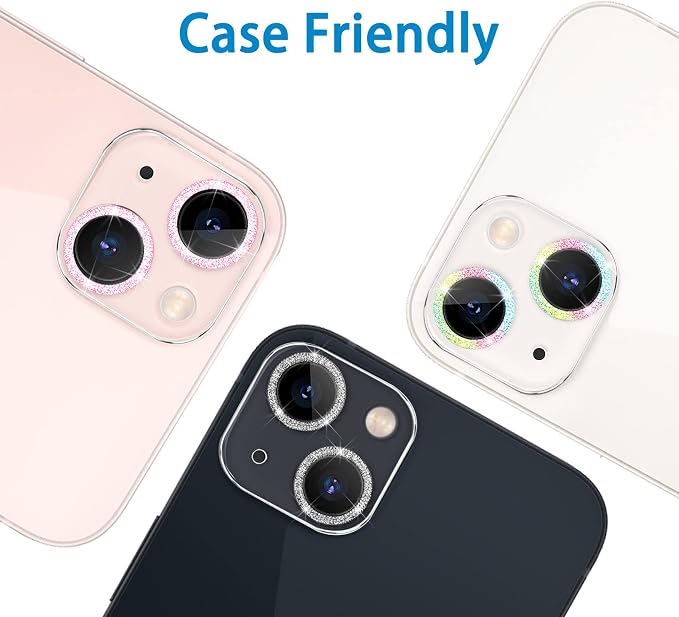 3 Pack Dengduoduo Tempered Glass Camera Lens Protector for iPhone 13 6.1" & iPhone 13 Mini 5.4", Bling Glitter Sparkle Ultra HD, 9H Hardness, Anti-Scratch, Case Friendly, Easy to Install [No Affect on Night Shots] - Image 7