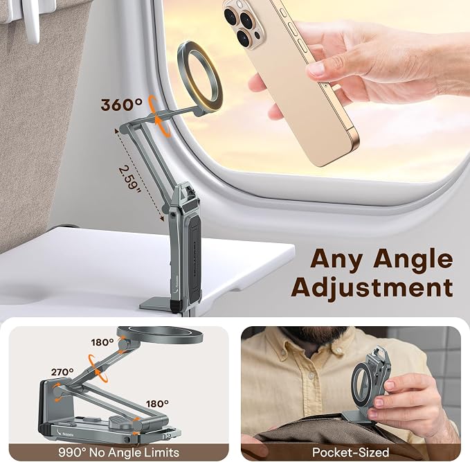 OMOTON TP02 360°Rotating Adjustable Aluminum for MagSafe Tripod Mount, Gray | Magnetic Phone Tripod for iPhone 17/16/15 Pro Max Air, Foldable Cell Phone Stand Fits Vlog, Gym Travel Essentials Accessories - Image 5