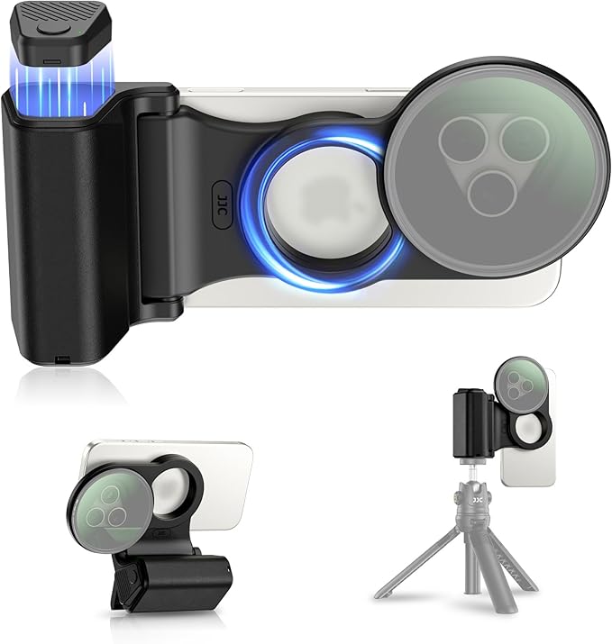 JJC Magnetic Phone Camera Grip with 67mm Filter Adapter Kit, Compatible with iPhone 16 Pro 15 Pro 14 Pro, with Remote Control & 1/4” Tripod Screw for Vlogging Video Recording Mobile Filmmaking by JJC