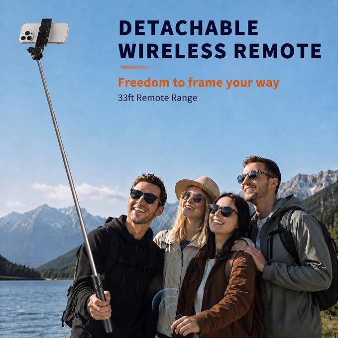 74" Selfie Stick Phone Tripod for iPhone Android Pockte3/4 Insta360 Camera | Extendable Cell Phone Tripod w Wireless Remote, 360° Rotatable Portable Travel Tripod Stand for Video Recording & Vlogging - Image 4