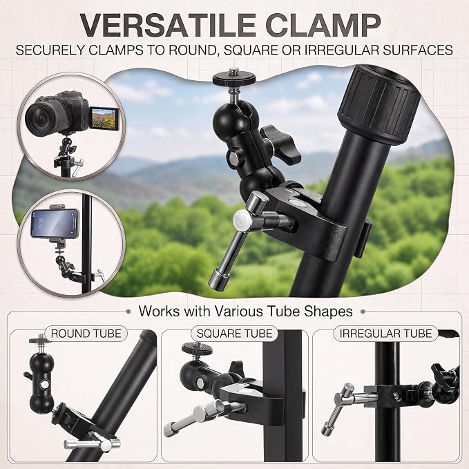 Tellegloww 4 Pack Camera Mount Clamp with 360° Dual Ball Head Magic Arm, Heavy Duty Super Clamps Mount Kit, Adjustable Camera Clamp for DSLR Monitor LED Light Microphone, 1/4" and 3/8" Thread - Image 3