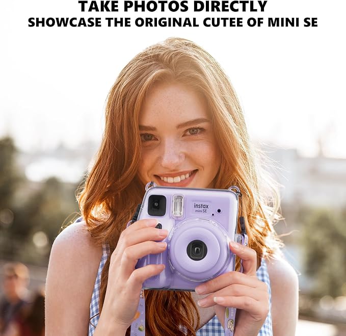 Fuji Mini SE Clear Case, Hard PC Protective Case for Instax Mini SE Instant Camera with Cute Cartoon Sticker & Adjustable Shoulder Strap - Purple Happy Dog - Image 4