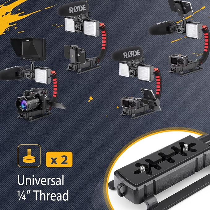 Zeadio Camera Smartphone Handheld Stabilizer, Triple Cold-Shoe Handle Grip Compatible with All Camera Action Camera DSLR Smartphone - Image 7