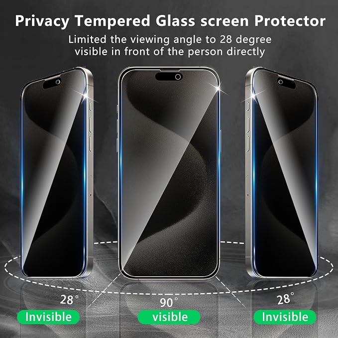 3 Pack Privacy Screen Protector Designed for iPhone 15 Pro Max,Full Coverage Anti-Spy Tempered Glass Film,9H Hardness,Anti-Fingerprint,Bubble Free,Easy to Install - Image 7