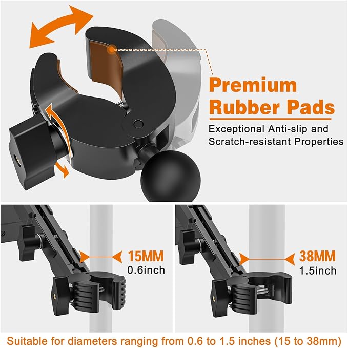 iPad Mic Stand Mount, 360 Rotation Tablet Holder for Microphone Music Stand with 5.9 Inch Metal Arm, Super C Clamp for 0.6-1.5" Diameter Rods, Compatible with All 4.7-13.5" Tablets & Smartphones - Image 3