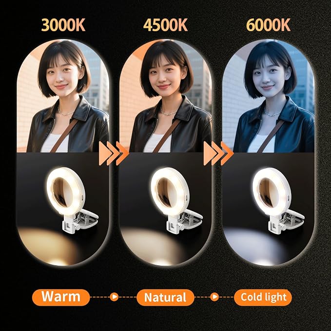 Portable Ring Light for Phone with Mirror, Rechargeable LED | Clip-On Selfie Light, 3 Colors 9 Brightness, for iPhone Laptop Webcam, Video Recording Vlogging Makeup, Content Creator - Image 2