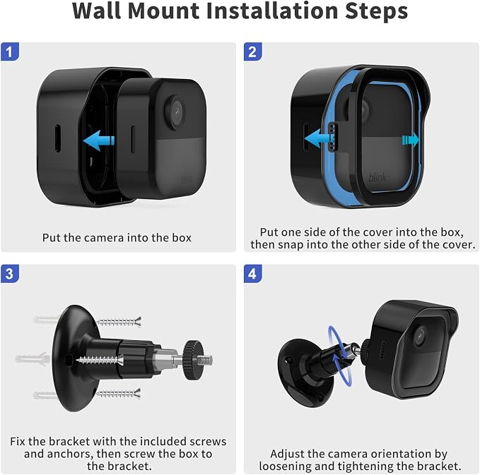 All-New Blink Outdoor Camera Cover for Blink Outdoor 4/2K+ Camera/3rd Gen | 3 Pack Protective Blink Covers, 360° Adjustable Wall Mount, with Blink Sync Module Mount, Black - Image 8