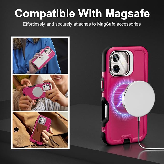 Follaroma Magnetic for iPhone 17 Case with Camera Cover Stand,Hot Pink,6.3" | Built-in Glass Camera Cover Stand,Compatible with MagSafe,Heavy Duty Shockproof Protective,Military-Grade Anti-DropDual Case - Image 4