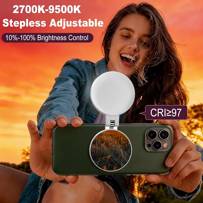 Selfie Light for iPhone with Makeup Mirror–360° Rotation | CRI 97+, 2700K-9500K 300 Lumens Ring Light for Phone, iPhone Photography Video TikTok Zoom Makeup - Image 5