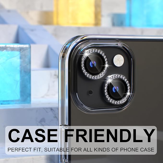 Choiche for iPhone 15/15 Plus Camera Lens Protector Bling, Diamond-Black | Ultra HD, 9H Tempered Glass Camera Cover Screen Protector Metal Individual Ring Decoration Accessories, 2-Lens, 6.1/6.7-inch - Image 4