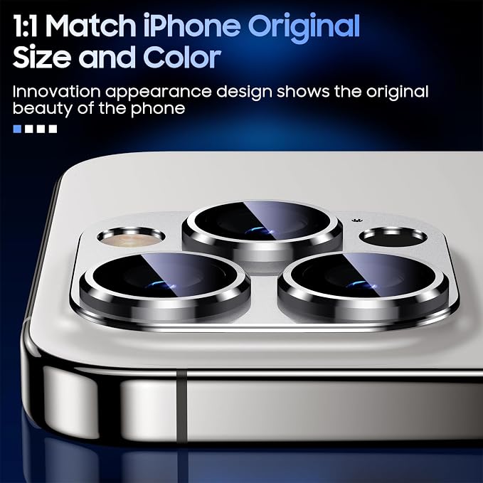 Uyiton for iPhone 15 Pro/iPhone 15 Pro Max Camera Lens Protector | Not Easy to Break, Strong Adsorption, Case-Friendly, Metal 9H Sapphire Glass Rear Camera Screen Cover, Silver White - Image 4