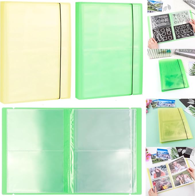 2 Pack Large Sticker Photo Storage Album, Stamp & Cutting Dies Storage Book Organizer Folder for Cards Storage DIY Scrapbooking Card Making Supplies 20 Pages 80 Pockets/Pack (Yellow + Green) by CYFUNDESIGN