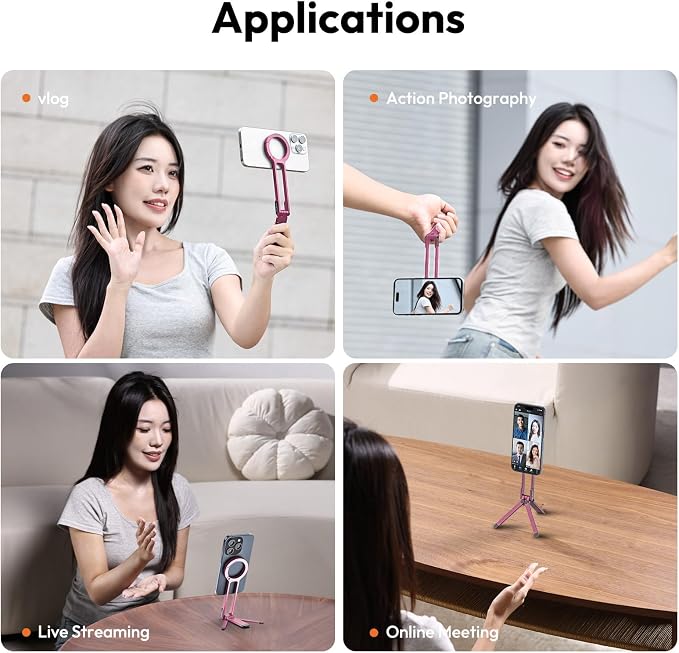 ULANZI MA30 Magnetic Phone Tripod Stand for iPhone - Aluminium Maglock Smartphone Mini Tripod Pocket Cell Phone Stand Strong Magnet Quick Mount Compatible with iPhone 17 16 15 14 13 12 Series, Pink - Image 4