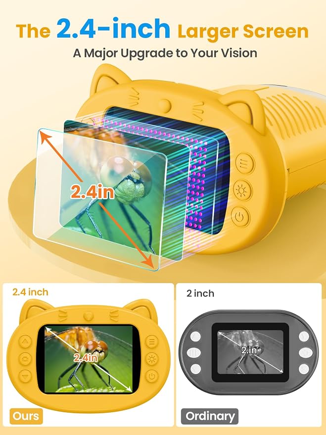 Microscope for Kids, 2.4 Inch Digital Microscope with 1000X Magnification, Handheld Camera Mini Pocket Magnifying Glass, Educational Birthday Gifts Toys for Ages 3+, Yellow - Image 3