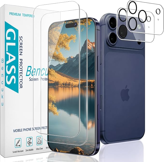 2+2 Pack Screen Protector for iPhone 17 Pro Max Tempered Glass | with Camera Lens Protector, 9H Hardness, Anti Scratch, Bubble Free by Bencuku